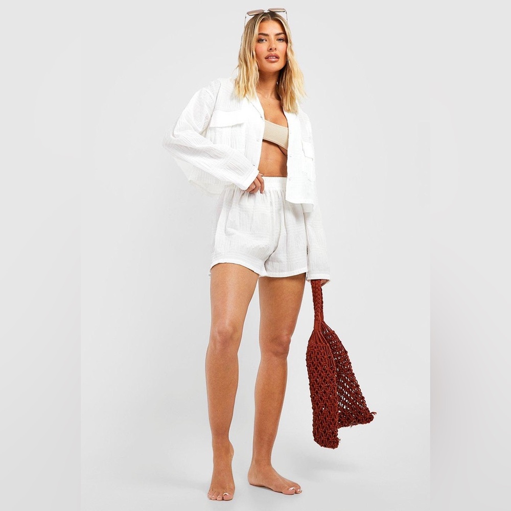 2 Piece White Set Top and Shorts